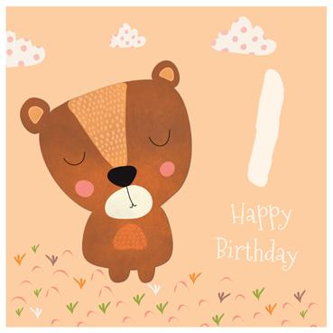 CP101 - Carte d'anniversaire carrée 1er anniversaire (ours)