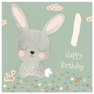 CP102 - 1er anniversaire (lapin) Carte de vœux
