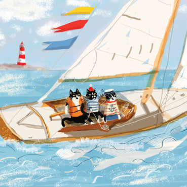 DCT106 - Carte de vœux Boating Cats (6 cartes)