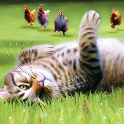 DLT110 - Here Come the Girls (Cat and Hens) Greeting Card