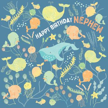 GED123 - Carte d'anniversaire joyeux anniversaire neveu (baleines dans l'océan)