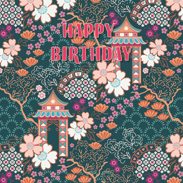 GED141 - Chinoisserie Floral Birthday Card (Pack of 6)