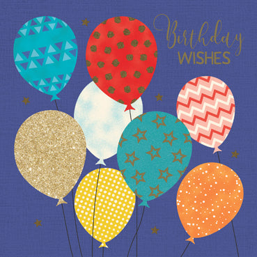 GED153 - Birthday Wishes (Balloons) Foil Finish Greeting Card (6 Cards)