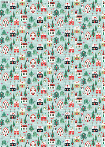 GW-RWN751 - Festive Village Gift Wrap (6 sheets - individually packaged)