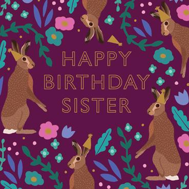 HDS106 – Carte d'anniversaire pour sœur (chapeau de fête, lapins)