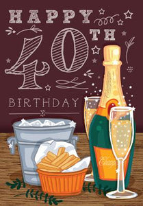 LB305 - 40th Birthday (Champagne and Chips) Greeting Card