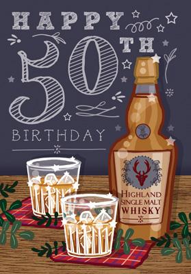 LB306 - 50th Birthday (Malt Whisky) Greeting Card