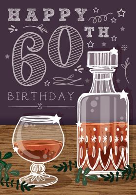 LB307 - 60e anniversaire (carafe et verre) Carte de vœux