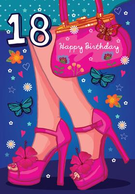 LBS102 - 18e anniversaire (talons et sac à main) Carte de vœux