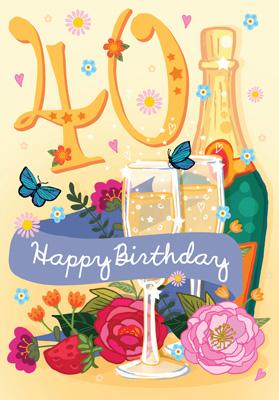 LBS105 - 40th Birthday (Champagne) Greeting Card