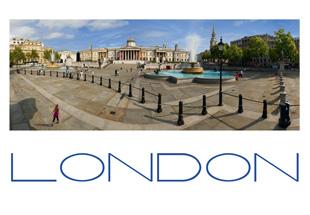LDN-011 - Carte postale panoramique de Trafalgar Square et de la National Portrait Gallery