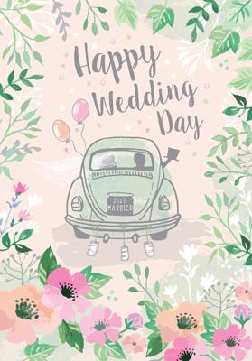 PP305 - Joyeux jour de mariage (VW Beetle) Carte de vœux