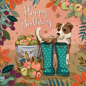 SAS102 - Carte d'anniversaire Terrier et Wellies