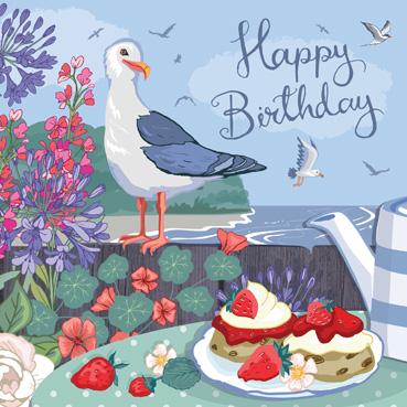 SAS103 - Seagull and Cake Birthday Card