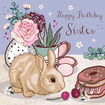 SAS123 - Happy Birthday Sister (Bunny) Birthday Card