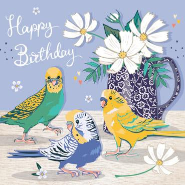 SAS125 - Happy Birthday (Budgies) Birthday Card