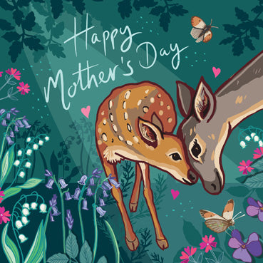 SAS133 - Carte de fête des mères Happy Mothers Day (Cerf et faon) (6 cartes)