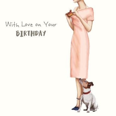 SP127 - Carte Avec amour pour votre anniversaire (robe rose)