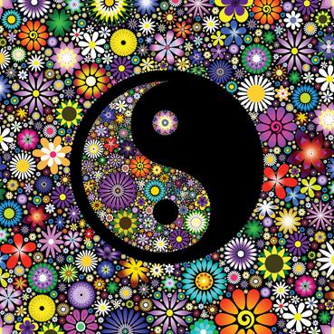 SQM116 - Carte d'anniversaire florale Yin et Yang (Message à l'intérieur)