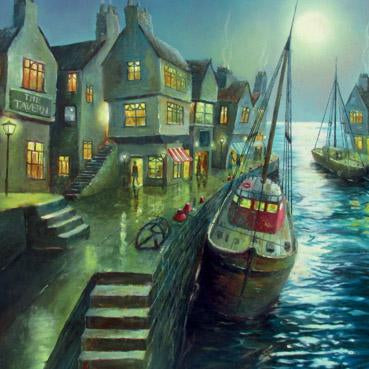 TR107 - Harbour at Night Greeting Card